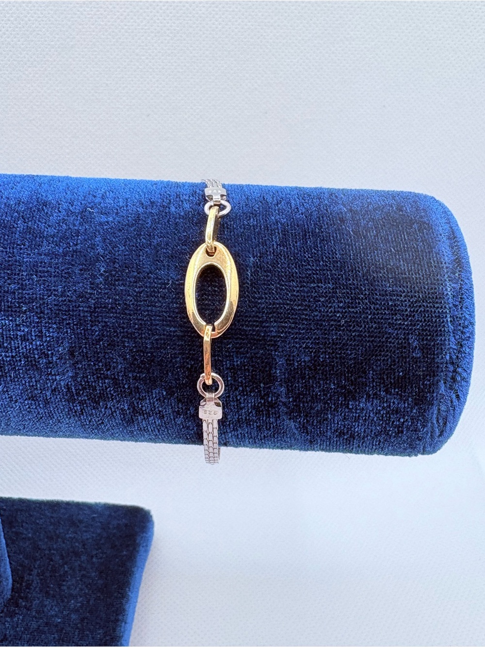 Vintage Sterling Silver 3 Chain Bracelet Yellow Gold Plated Oval Accent 7.5”